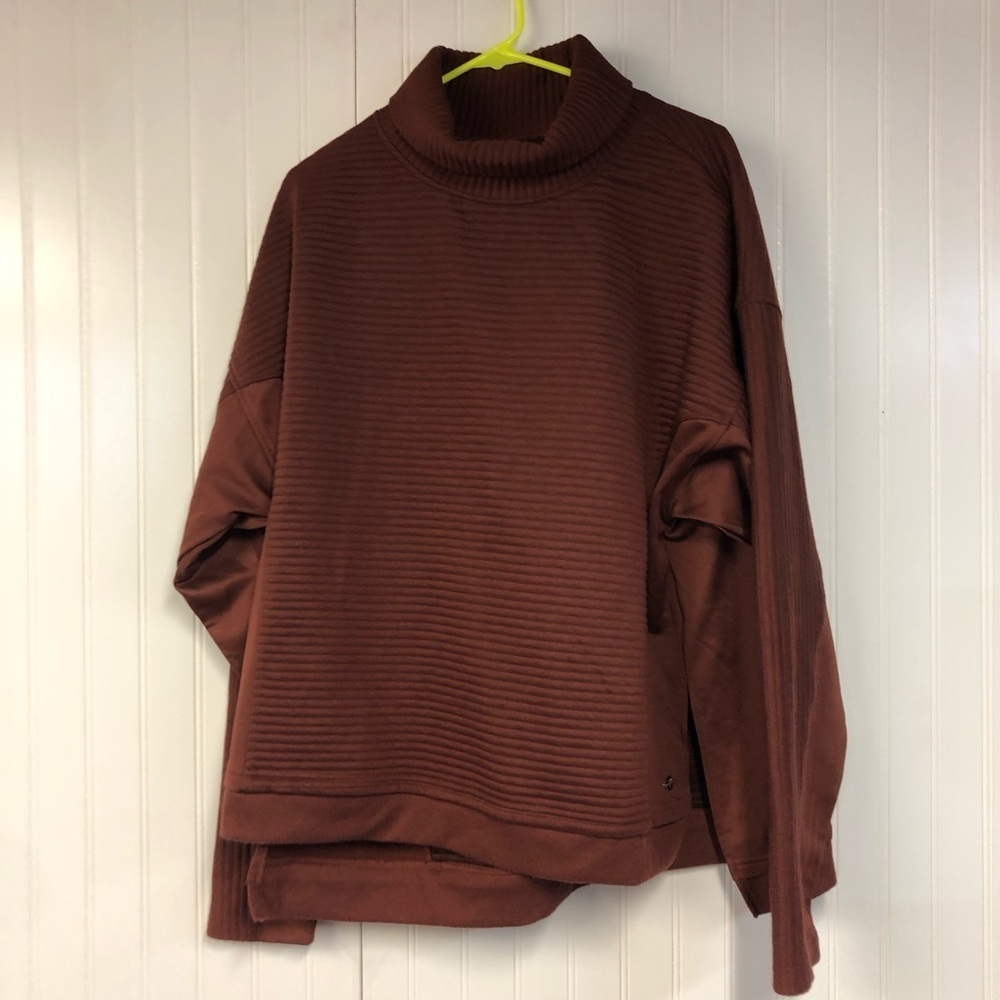 Tahari Sport Brown Ribbed Turtleneck Sweatshirt XL Athleisure